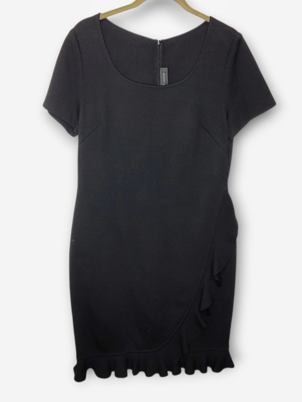 St John Short Sleeve Wool Ruffle Wrap Detail Sheath Dress 10 Black